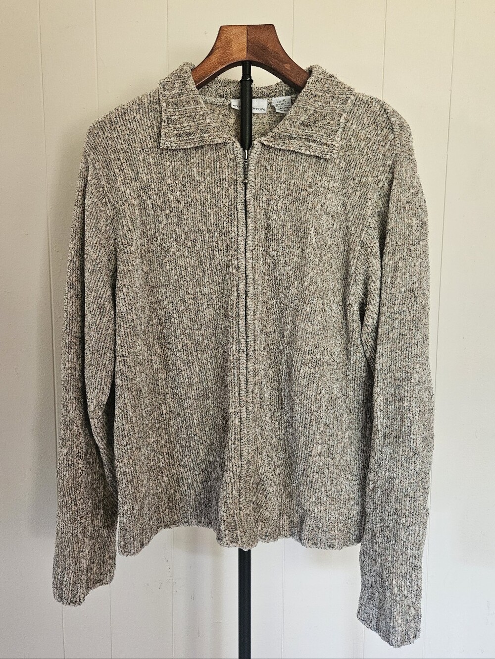 croft & barrow Women's Full-Zip Knit Sweater - Gray And Tan Size XL